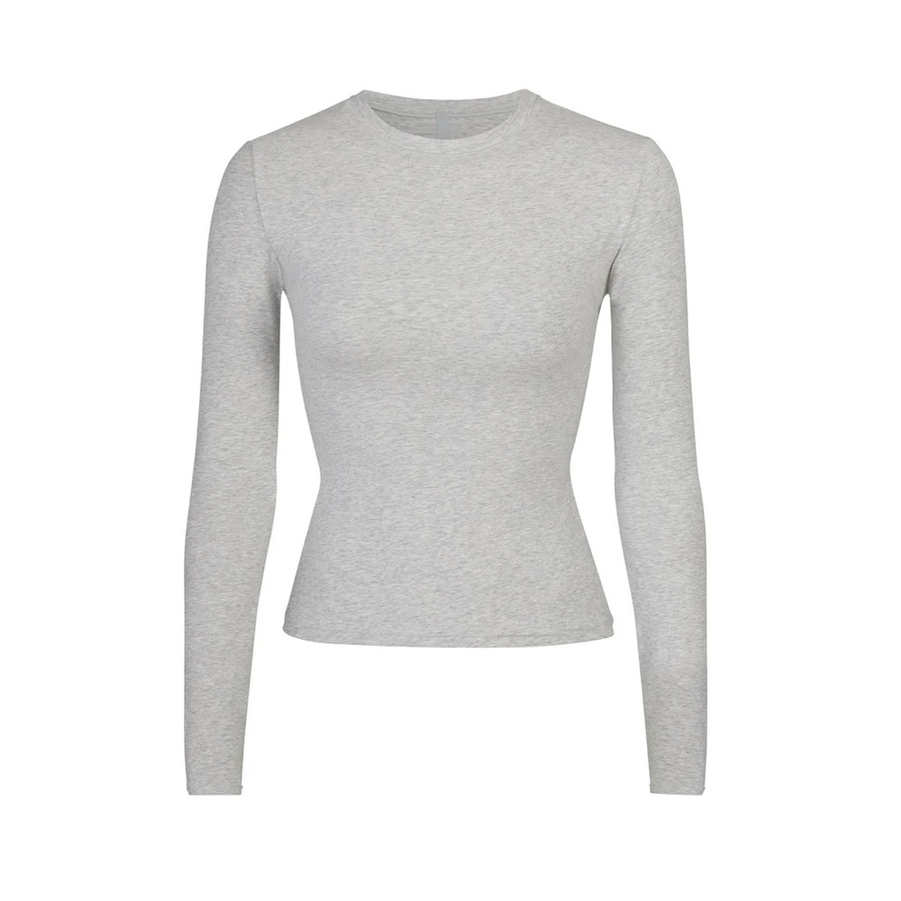 SKIMS COTTON JERSEY LONG SLEEVE TSHIRT LIGHT HEATHER GREY XS